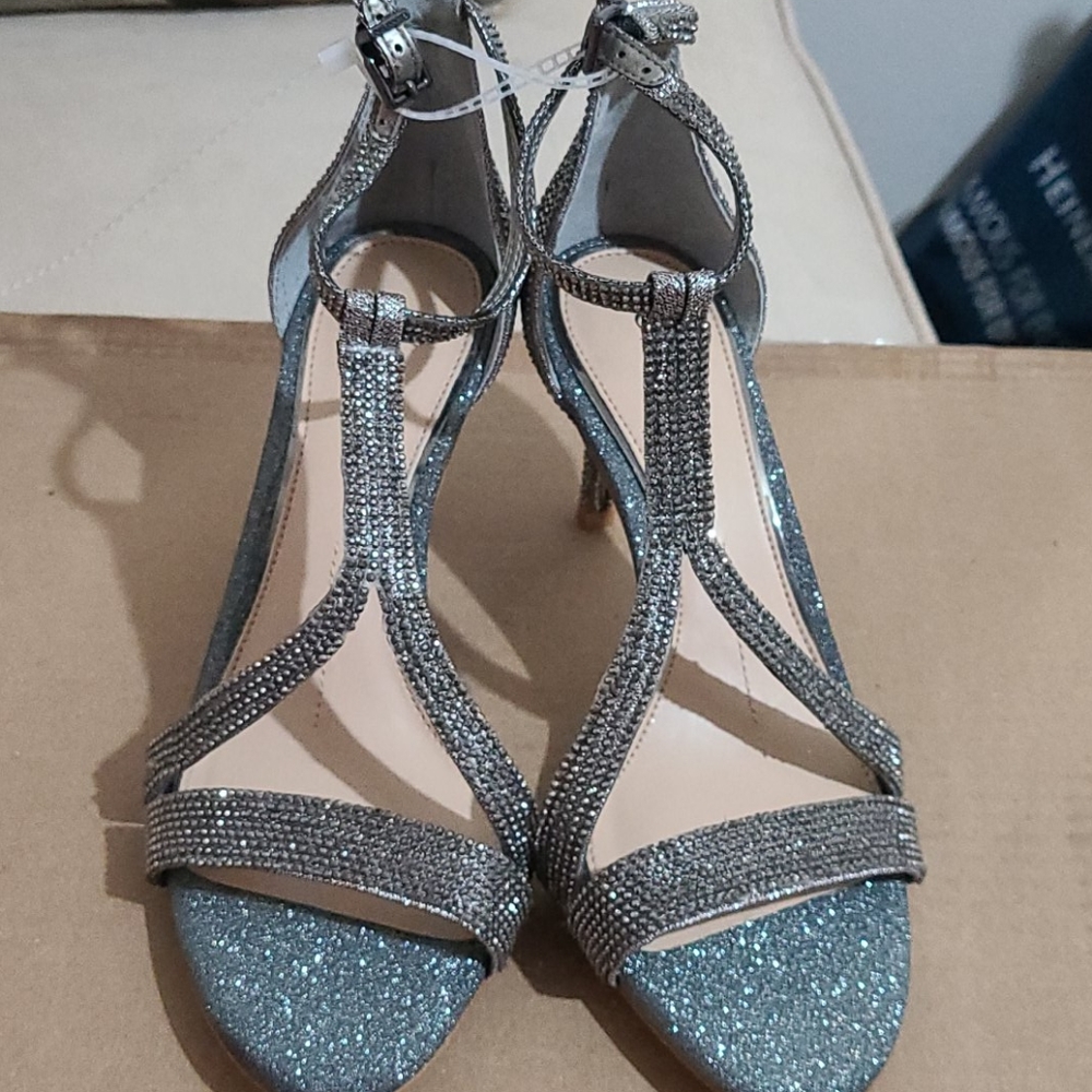 Silver and light blue shoes